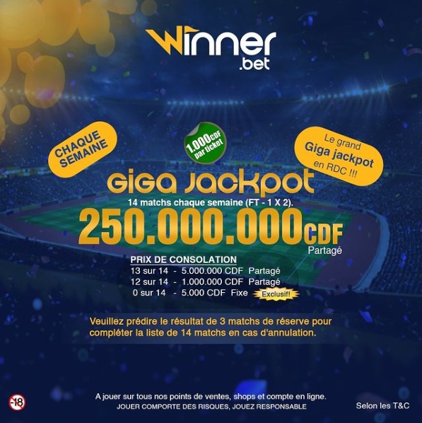 Winner Bet : Giga Jackpot, cagnotte football de 14 matchs
