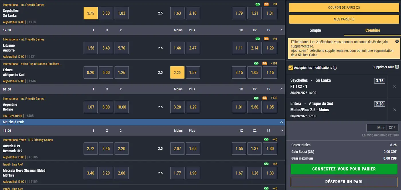 Winner Bet : paris avant-match avec les championnats et les filtres