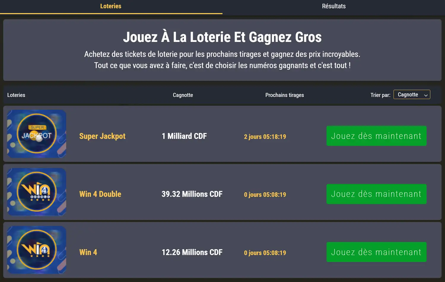 Winner Loto : calendrier des tirages Super Jackpot, Win 4 et Win 4 Double