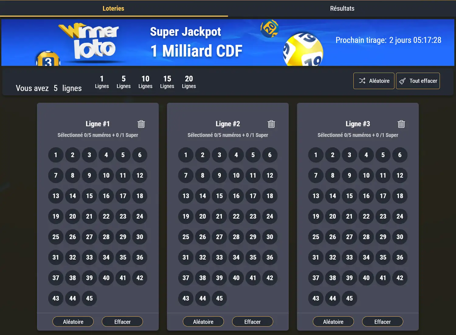 Winner Loto : Super Jackpot, 5 numéros plus 1