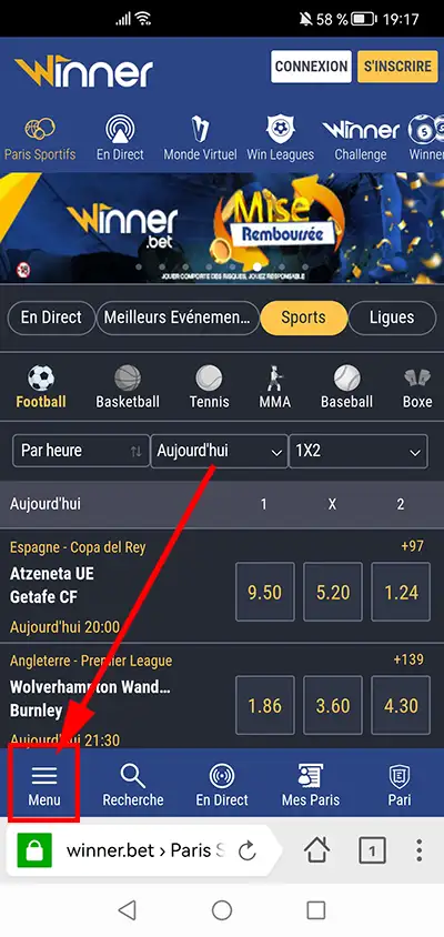 Étape 2 : ouvrir le menu