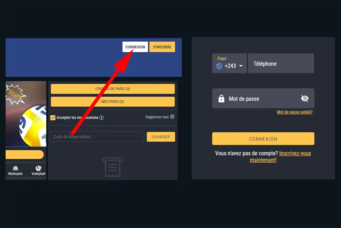Winner Bet : écran de connexion